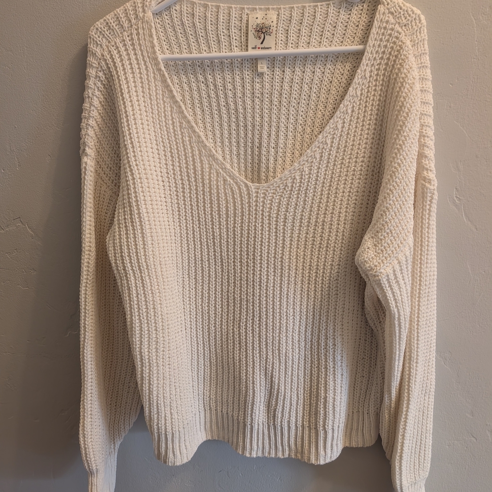 Cream Chunky Knit V-Neck Sweater